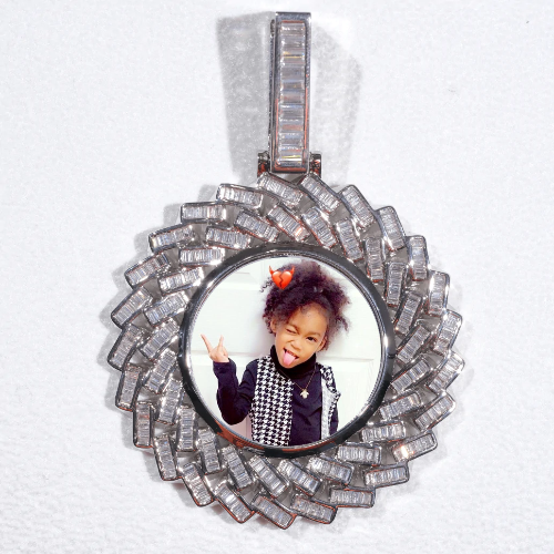 Large 3D Baguette Custom Picture Pendant