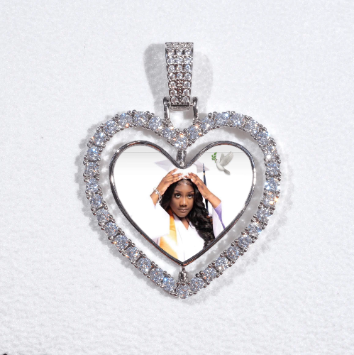 3D Spinning 2-Faced Heart Custom Picture Pendant