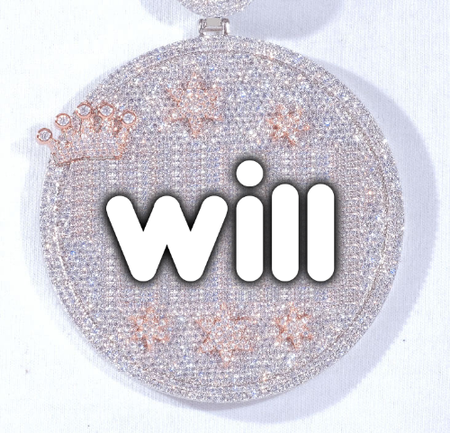 CUSTOM LETTER NECKLACE 3D BIG CROWN DISC