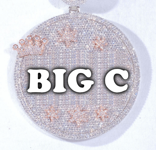 CUSTOM LETTER NECKLACE 3D BIG CROWN DISC