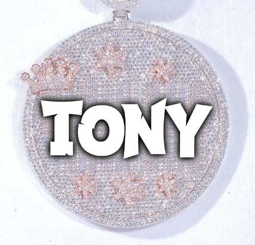 CUSTOM LETTER NECKLACE 3D BIG CROWN DISC
