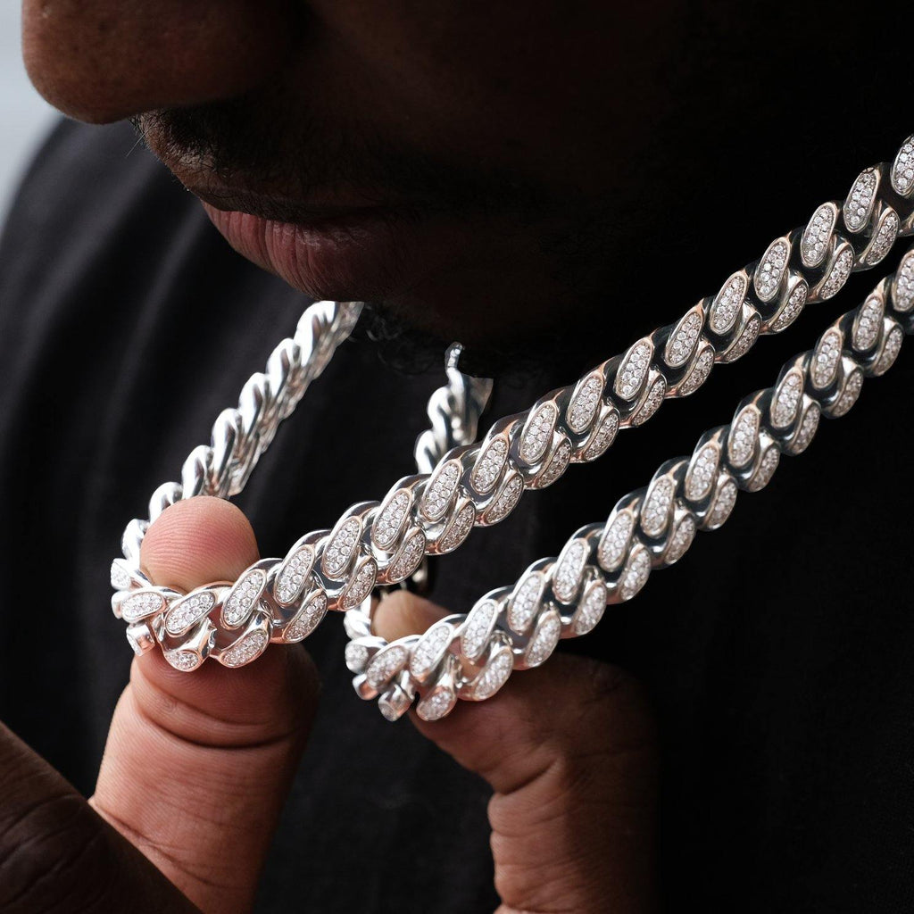 12mm Diamond Cuban Chain in White Gold - The GUU Shop