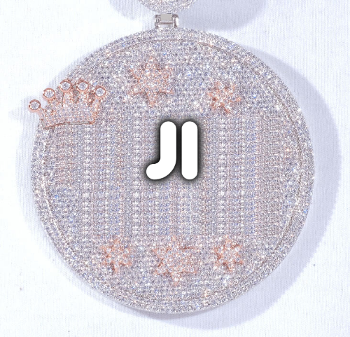 CUSTOM LETTER NECKLACE 3D BIG CROWN DISC