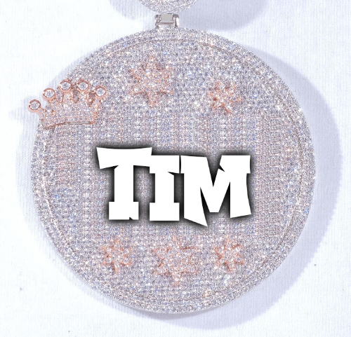 CUSTOM LETTER NECKLACE 3D BIG CROWN DISC