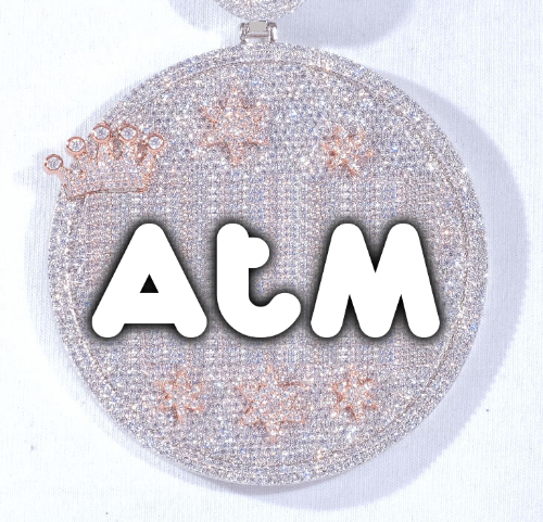 CUSTOM LETTER NECKLACE 3D BIG CROWN DISC