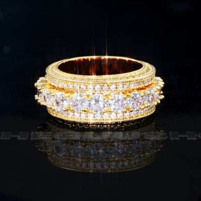 18K Gold-Plated  Five Rows Full Of Zircon  Single Layer Iced Band  Ring