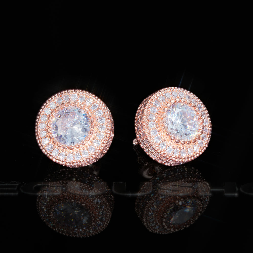 925 Sterling Gold-Plated/Silver Iced Round Shape 12mm Hip Hop Earrings