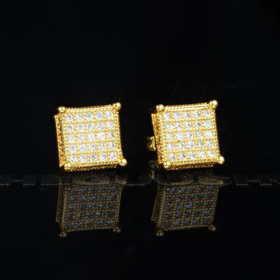 Gold-Plated CZ Copper  Square Stud Earring