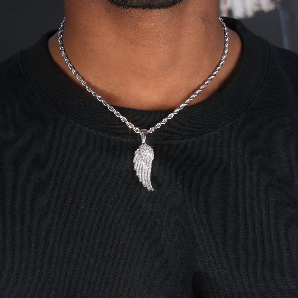 Two-tone 15mm  Iced  Yellow Gold-Plated  CZ  Feather Cuban Link  Pendant