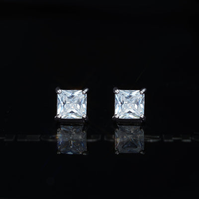 7mm  Iced  CZ  Gold-Plated Thread Square Hip Hop Stud Earring