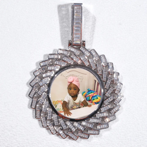 Large 3D Baguette Custom Picture Pendant