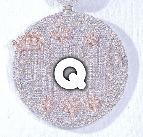 CUSTOM LETTER NECKLACE 3D BIG CROWN DISC