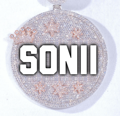CUSTOM LETTER NECKLACE 3D BIG CROWN DISC