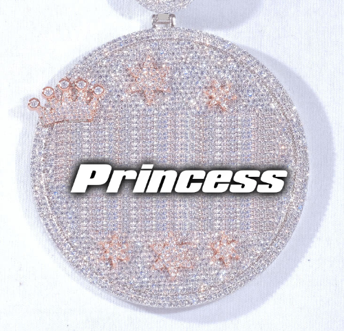 CUSTOM LETTER NECKLACE 3D BIG CROWN DISC