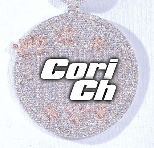 CUSTOM LETTER NECKLACE 3D BIG CROWN DISC