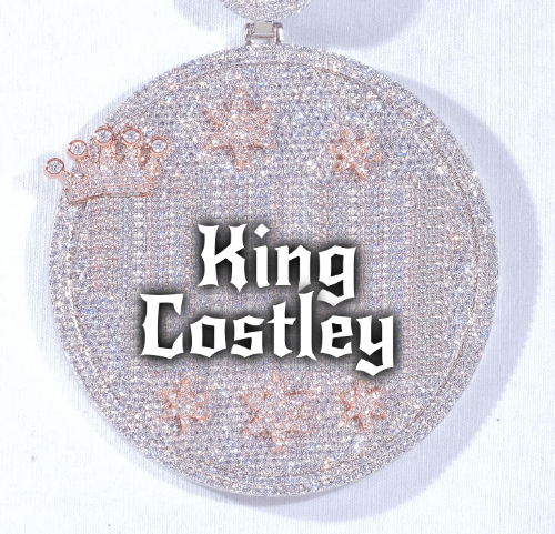 CUSTOM LETTER NECKLACE 3D BIG CROWN DISC