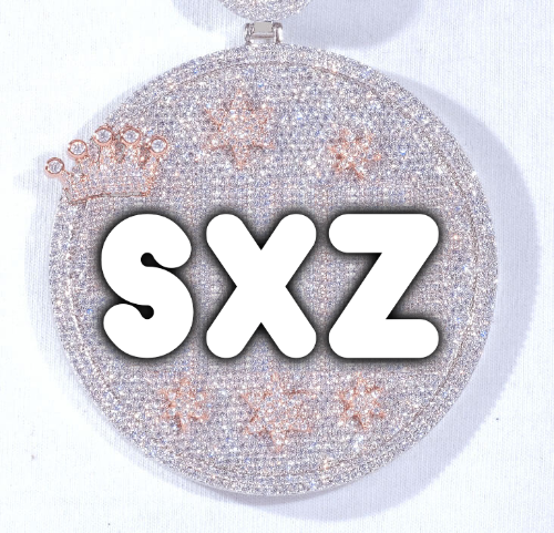 CUSTOM LETTER NECKLACE 3D BIG CROWN DISC