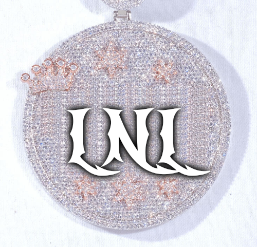 CUSTOM LETTER NECKLACE 3D BIG CROWN DISC