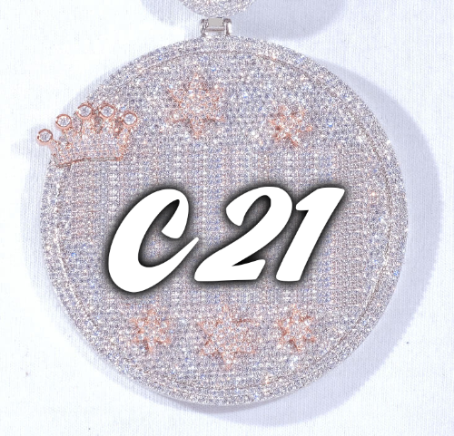 CUSTOM LETTER NECKLACE 3D BIG CROWN DISC