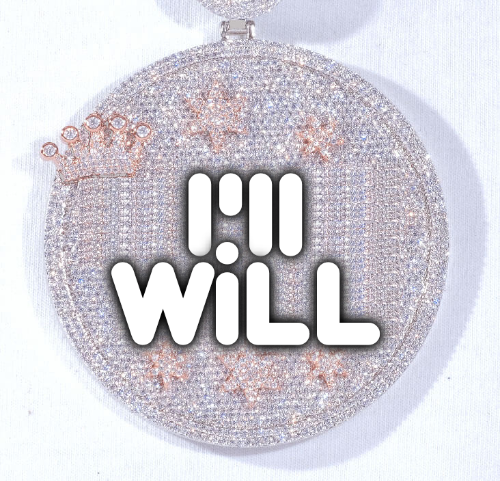 CUSTOM LETTER NECKLACE 3D BIG CROWN DISC