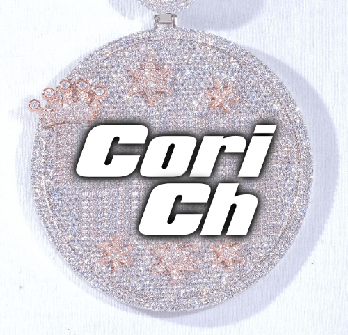 CUSTOM LETTER NECKLACE 3D BIG CROWN DISC