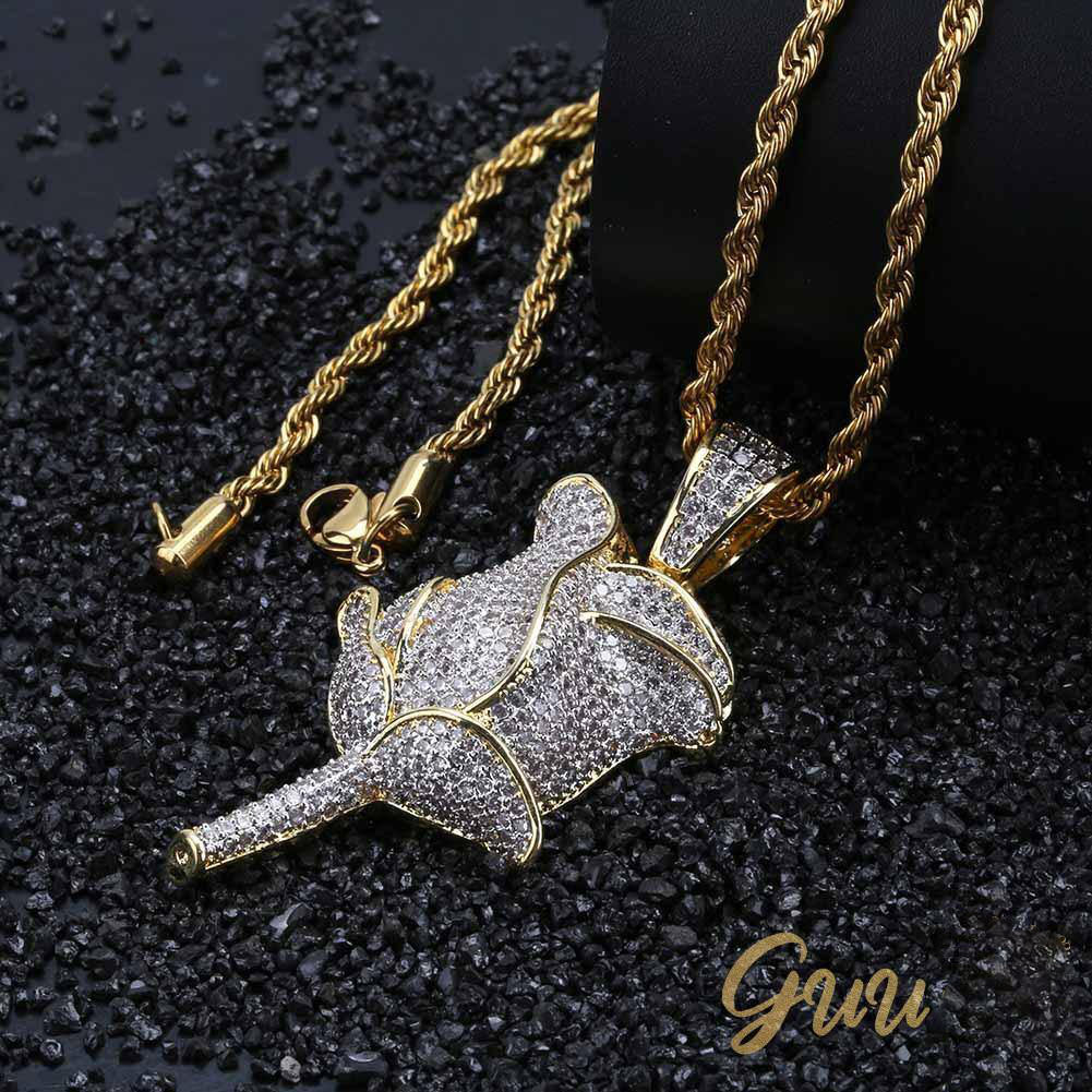 30mm  Iced Gold-Plated CZ  Rose Pendant & Cuban Link Chain - The GUU Shop