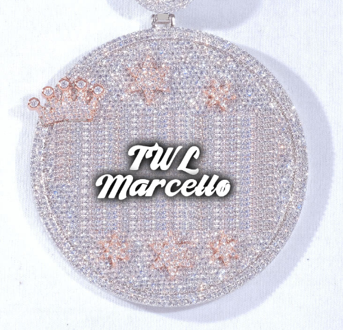 CUSTOM LETTER NECKLACE 3D BIG CROWN DISC