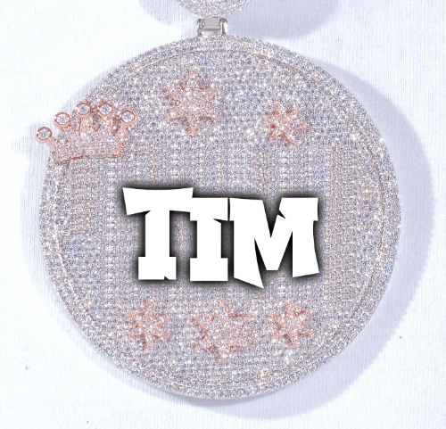 CUSTOM LETTER NECKLACE 3D BIG CROWN DISC