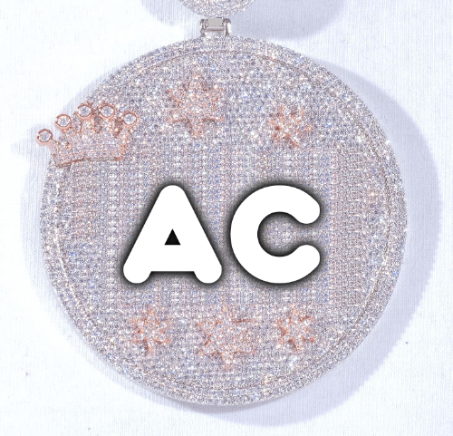 CUSTOM LETTER NECKLACE 3D BIG CROWN DISC