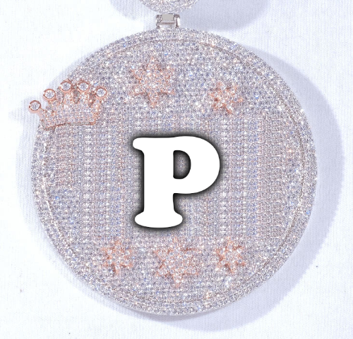 CUSTOM LETTER NECKLACE 3D BIG CROWN DISC