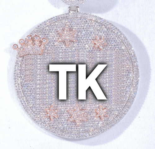 CUSTOM LETTER NECKLACE 3D BIG CROWN DISC