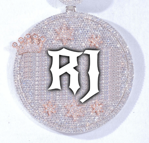 CUSTOM LETTER NECKLACE 3D BIG CROWN DISC