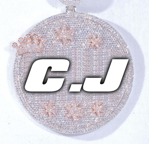 CUSTOM LETTER NECKLACE 3D BIG CROWN DISC