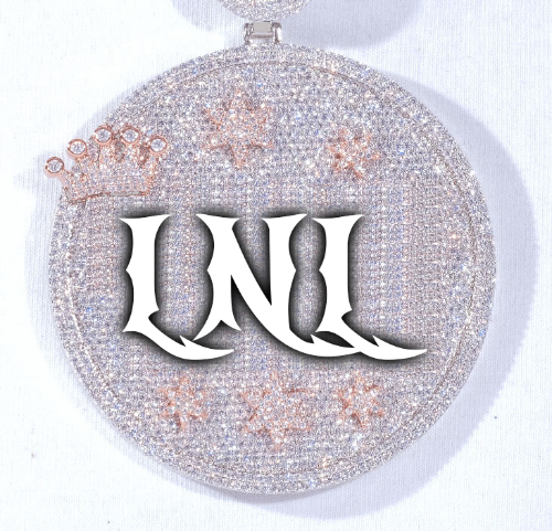 CUSTOM LETTER NECKLACE 3D BIG CROWN DISC
