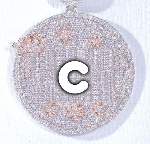 CUSTOM LETTER NECKLACE 3D BIG CROWN DISC
