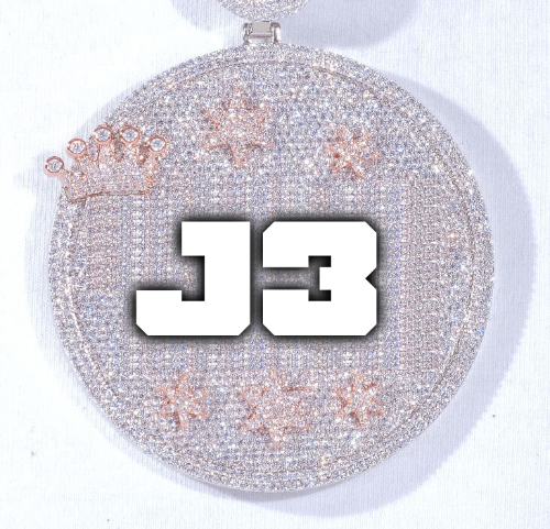 CUSTOM LETTER NECKLACE 3D BIG CROWN DISC