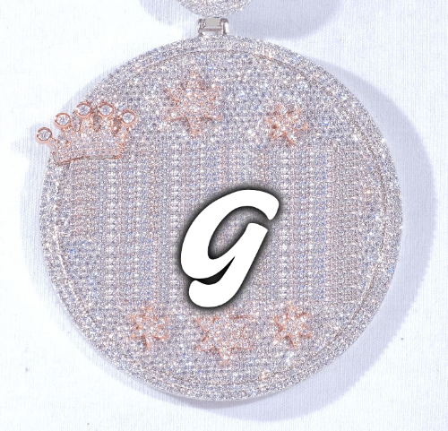 CUSTOM LETTER NECKLACE 3D BIG CROWN DISC
