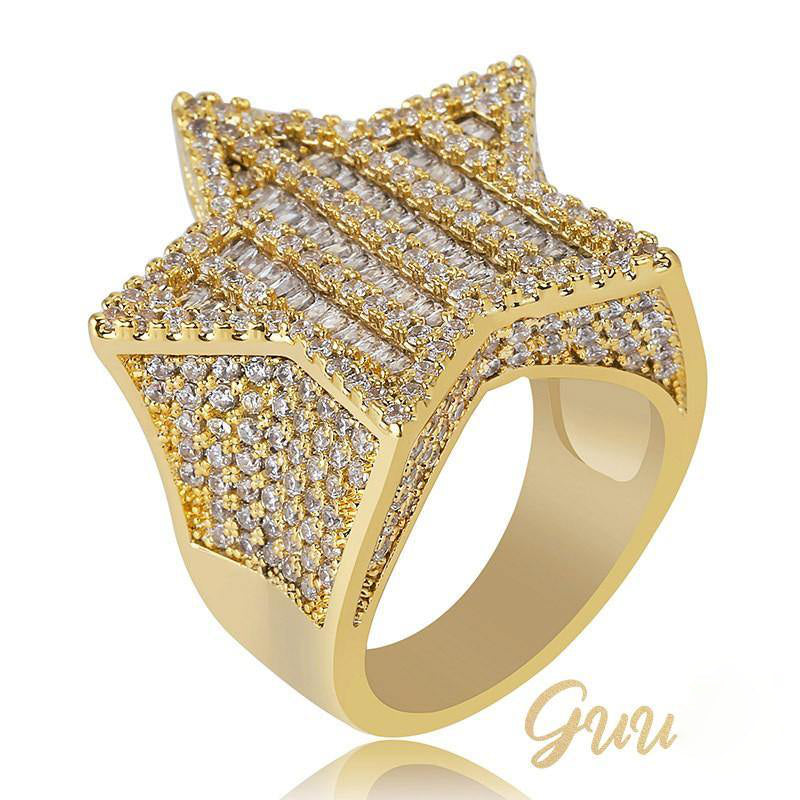 18K Gold-Plated Micro-inlay AAA CZ Pentagram Ring - The GUU Shop