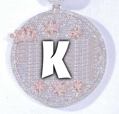 CUSTOM LETTER NECKLACE 3D BIG CROWN DISC