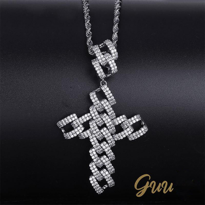 18K Gold-Plated Micro-inlay  AAA CZ Iced Cross Pendant - The GUU Shop