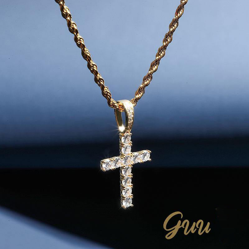 925 Sterling Silver Micro-inlay AAA CZ Cross Hip Hop Necklace - The GUU Shop