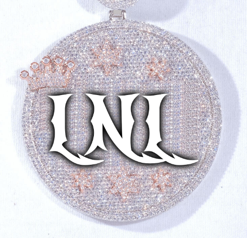 CUSTOM LETTER NECKLACE 3D BIG CROWN DISC