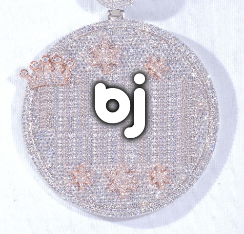 CUSTOM LETTER NECKLACE 3D BIG CROWN DISC
