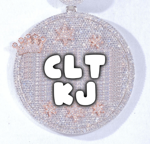 CUSTOM LETTER NECKLACE 3D BIG CROWN DISC