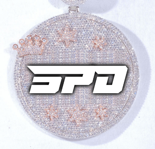 CUSTOM LETTER NECKLACE 3D BIG CROWN DISC