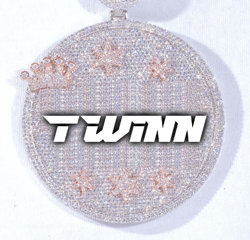 CUSTOM LETTER NECKLACE 3D BIG CROWN DISC
