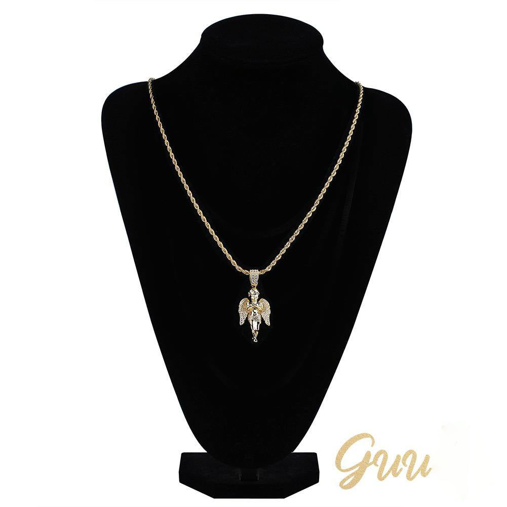 18k Gold-Plated 21mm AAA CZ Angel Pendant # Punk Rapper Chain - The GUU Shop