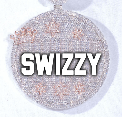 CUSTOM LETTER NECKLACE 3D BIG CROWN DISC