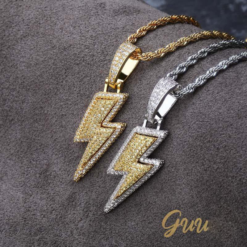 18K Gold-Plated CZ Iced Lightning Necklace - The GUU Shop