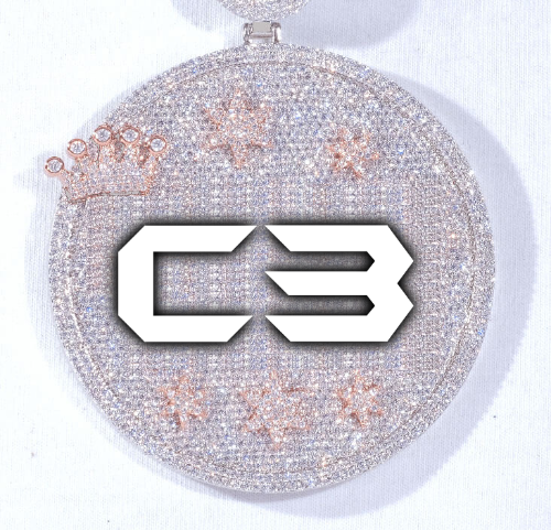 CUSTOM LETTER NECKLACE 3D BIG CROWN DISC